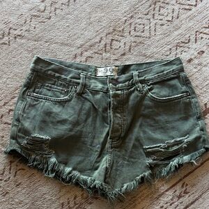 Free People Green Distressed Denim Shorts